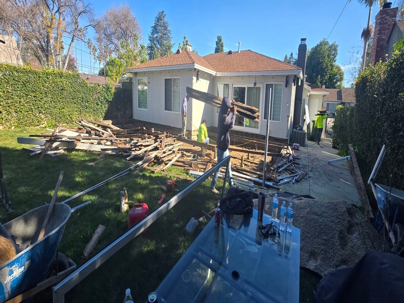 Old wood deck before backyard remodeling in Van Nuys CA