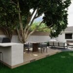 Backyard Oasis Created with Pool, Turf, Deck & Custom Features