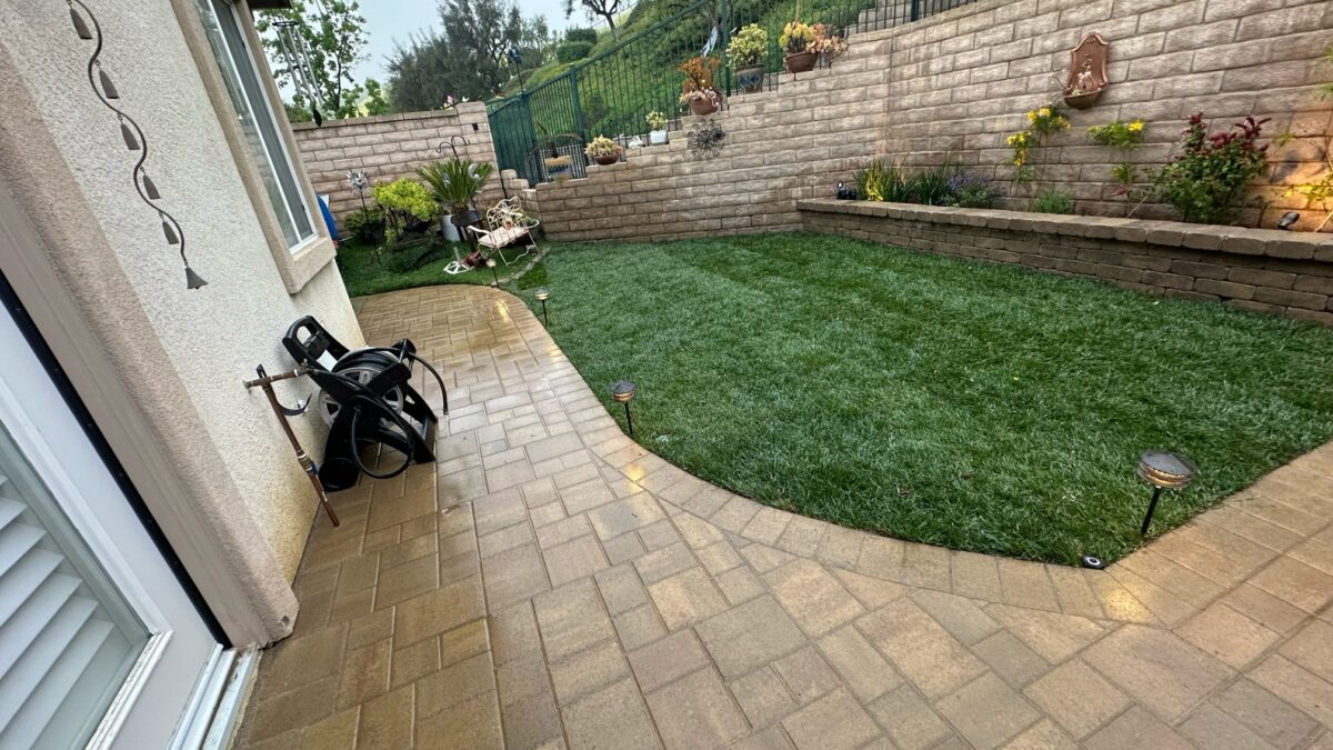 Backyard Remodel with Pavers, New Lawn, Raised Planter Wall & Lighting – Simi Valley, CA