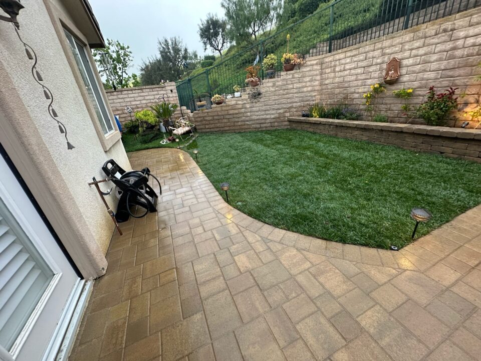 Backyard Remodel with Pavers, New Lawn, Raised Planter Wall & Lighting – Simi Valley, CA