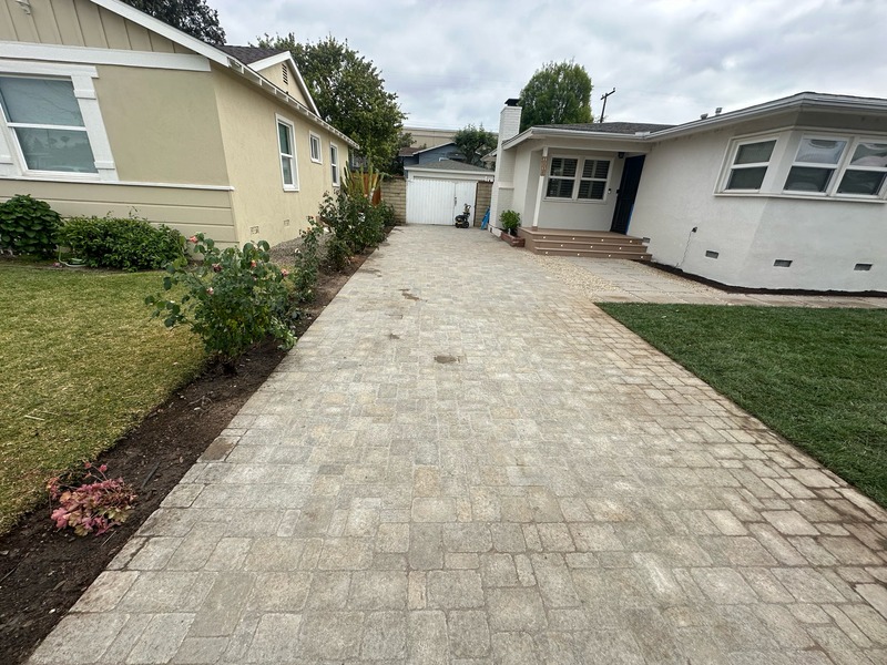 Finished custom Angelus paver driveway in Orange CA