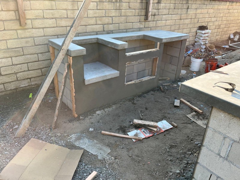 Polished cement countertop for custom BBQ island in Orange CA