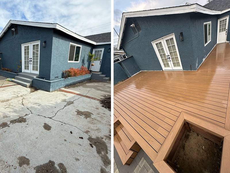 Deck installation before and after transformation in Los Angeles
