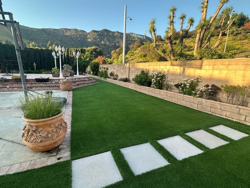 Completed artificial turf installation in Hollywood Hills, CA.