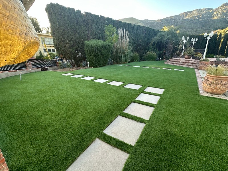 Artificial Grass Installation in a front yard in Los Angeles County