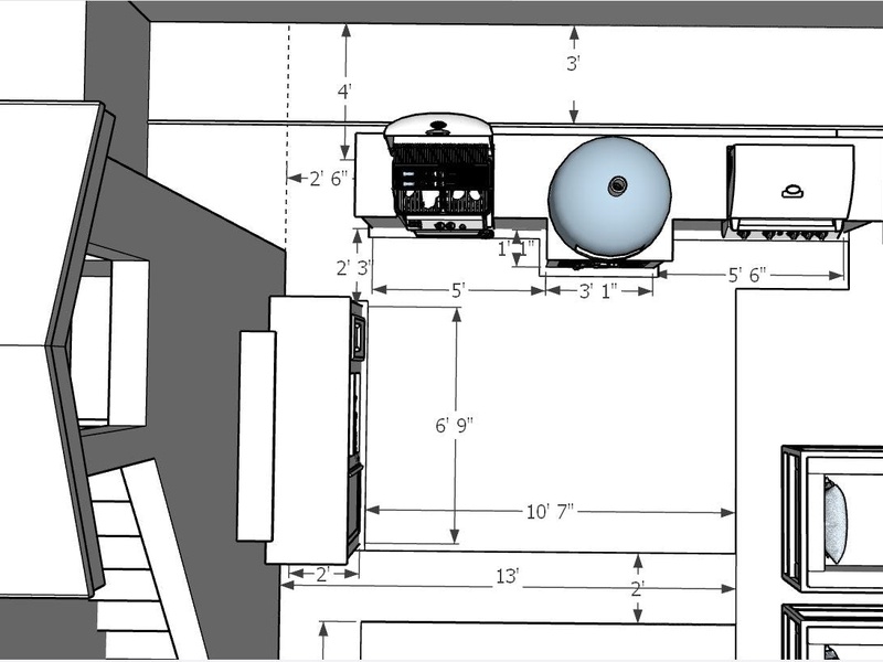 3D master plan for a custom backyard remodel with outdoor kitchen, fire pit, patio, and artificial turf in Los Angeles